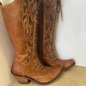 Brown calf high western victorian Liberty Black women's boots size 7